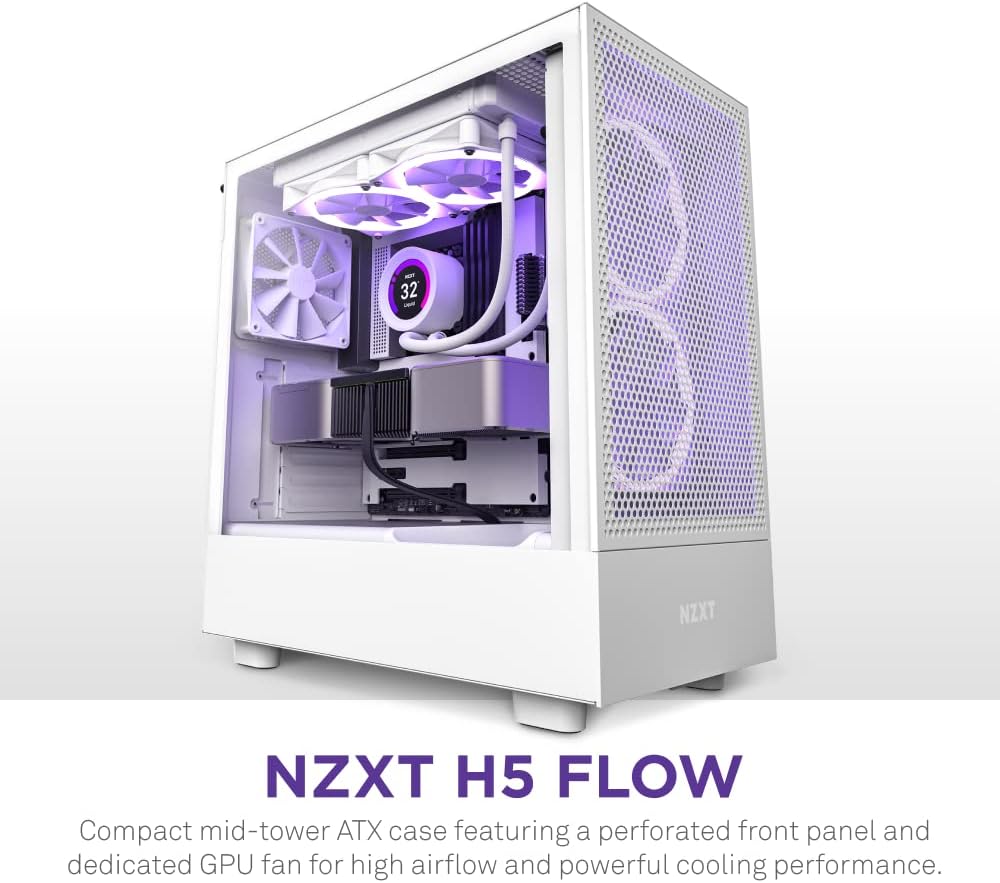 NZXT H5 Flow - Compact ATX Mid-Tower PC Gaming Case - White