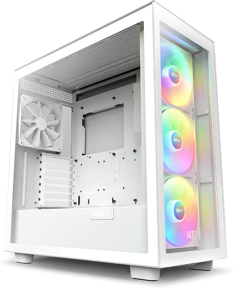 White RGB Empty Medium ATX Gamer PC Case | PC Gaming Tower with Glass Wall