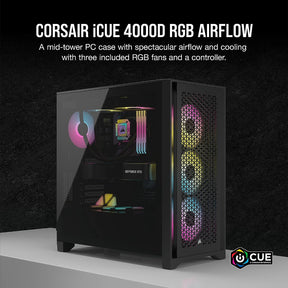 Corsair iCUE 4000D RGB Tempered Glass Mid-Tower ATX PC Case